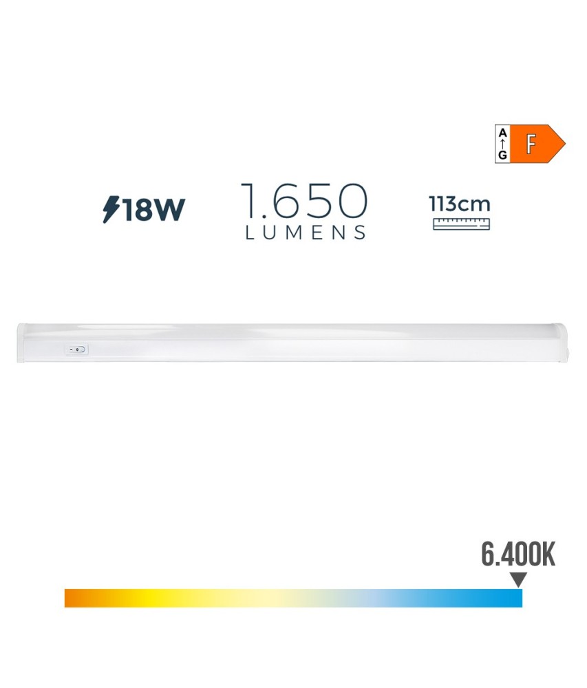 REGLETA ELECTRONICA LED 18W 1650lm 6400K LUZ FRIA 3,6x113,8x3cm EDM