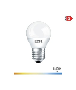 BOMBILLA ESFERICA LED E27 5W 400lm 6400K LUZ FRIA Ø4,5x8cm EDM//98320