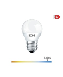 BOMBILLA ESFERICA LED E27 5W 400lm 6400K LUZ FRIA Ø4,5x8cm EDM//98320