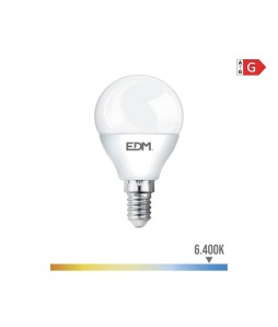 BOMBILLA ESFERICA LED E14 5W 400lm 6400K LUZ FRIA Ø4,5x8cm EDM//98322