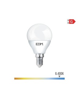 BOMBILLA ESFERICA LED E14 5W 400lm 6400K LUZ FRIA Ø4,5x8cm EDM//98322