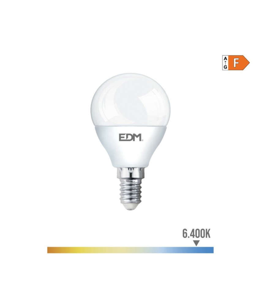 BOMBILLA ESFERICA LED E14 7W 600lm 6400K LUZ FRIA Ø4,5x8,2cm EDM