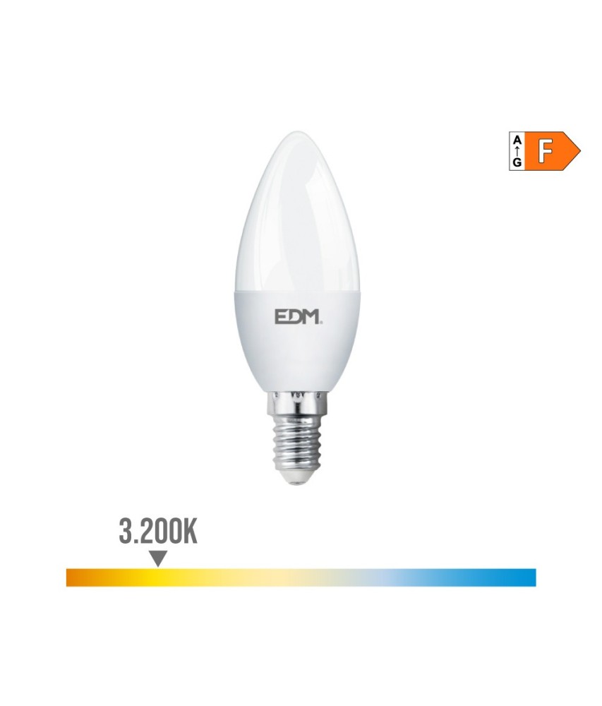 BOMBILLA VELA LED E14 7W 600lm 3200K LUZ CALIDA Ø3,6x10,3cm EDM