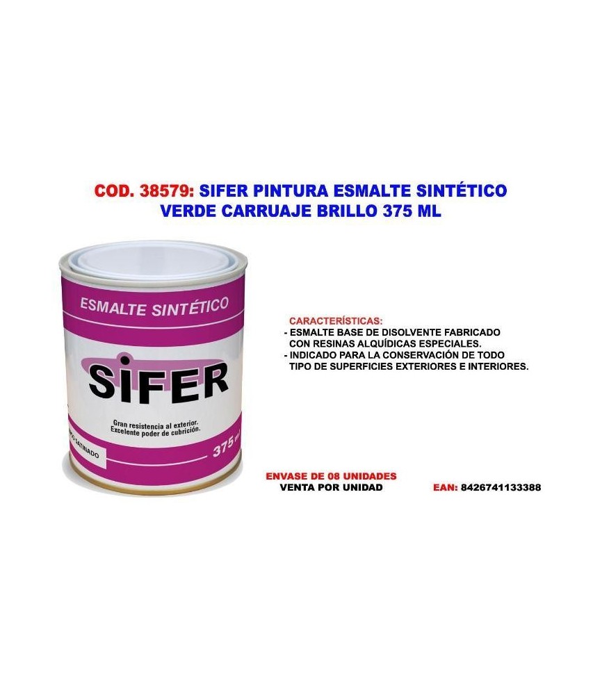 SIFER PINTURA ESMALTE SINTÉTICO 375 ml Verde Carruaje/38579