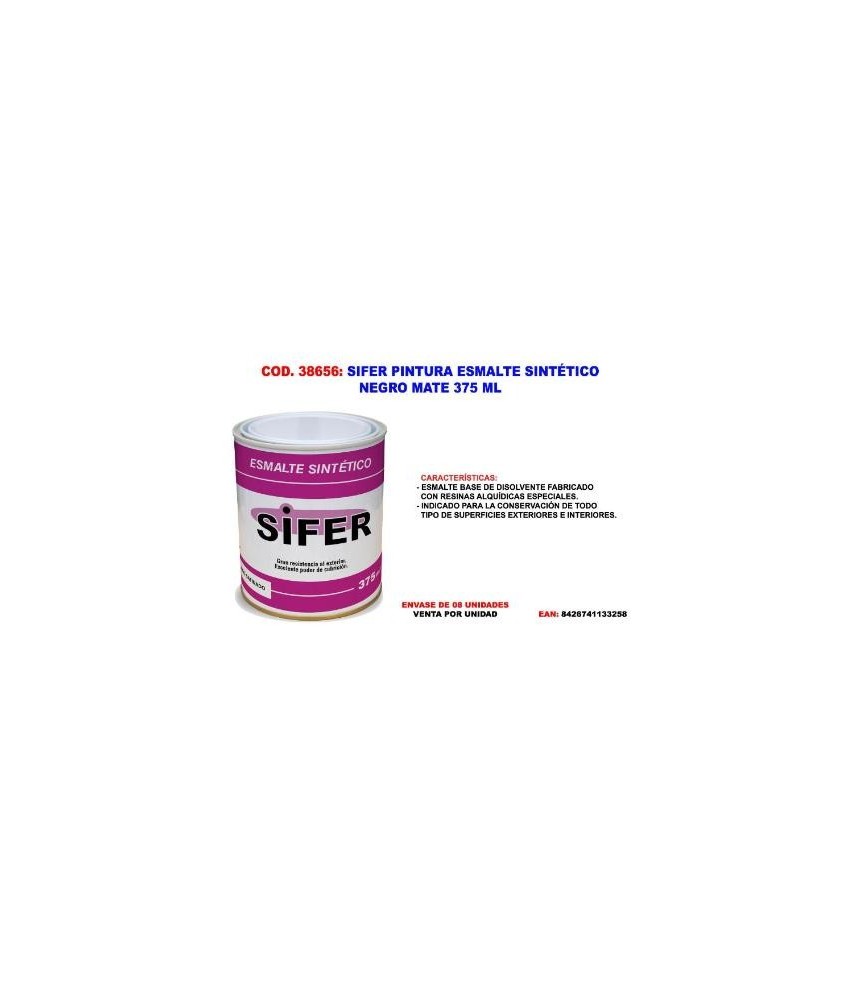 SIFER PINTURA ESMALTE SINTÉTICO 375 ml Negro Mate/38656