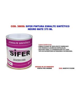 SIFER PINTURA ESMALTE SINTÉTICO 375 ml Negro Mate/38656