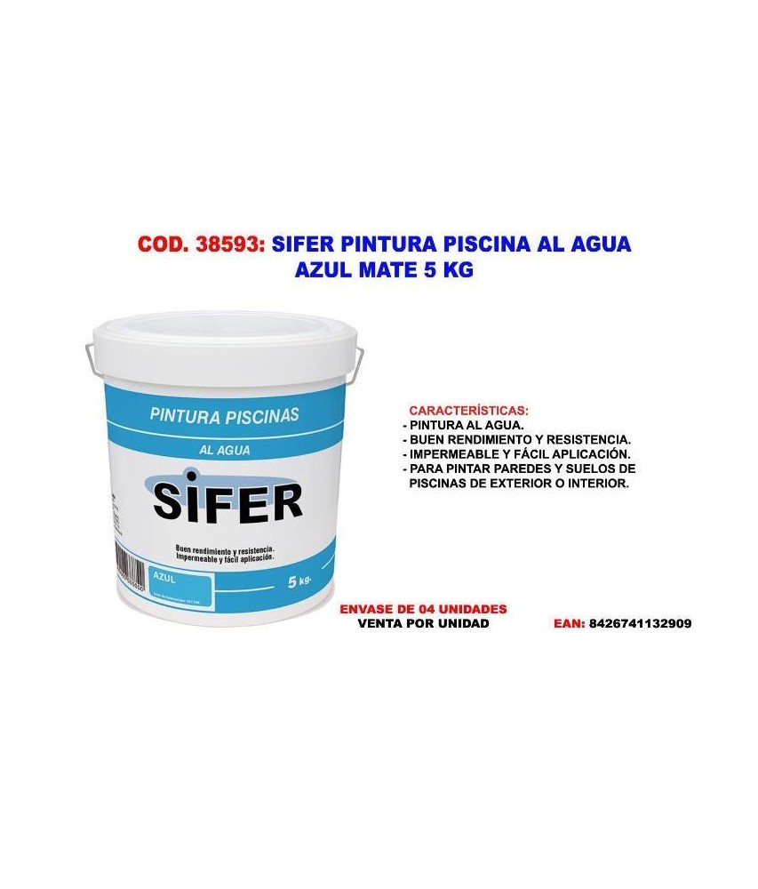 SIFER PINTURA PISCINAS AL AGUA 5Kg Azul / 210216 / Impermeable